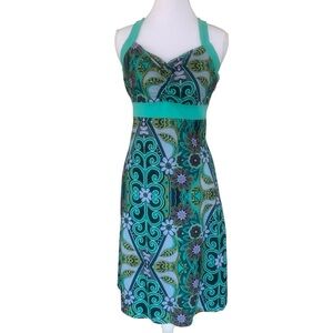 PrAna Amaya Sundress Green Blue Paisley Floral Empire Waist Boho Summer Dress M